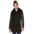 Women's Apt. 9&reg; Faux-leather Wool Blend Coat, Size: Large, Black