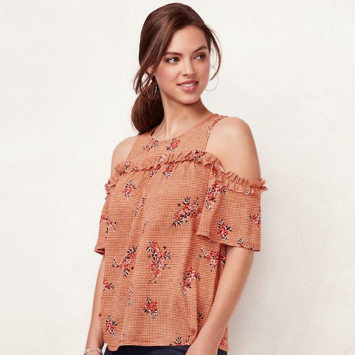 Women's Lc Lauren Conrad Rufflle Cold-shoulder Top, Size: Xl, Pink