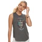 Juniors' Shirttail Hem Owl Graphic Tank, Teens, Size: Xl, Grey (charcoal)