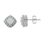Sterling Silver Lab-created Opal & White Sapphire Cushion Stud Earrings