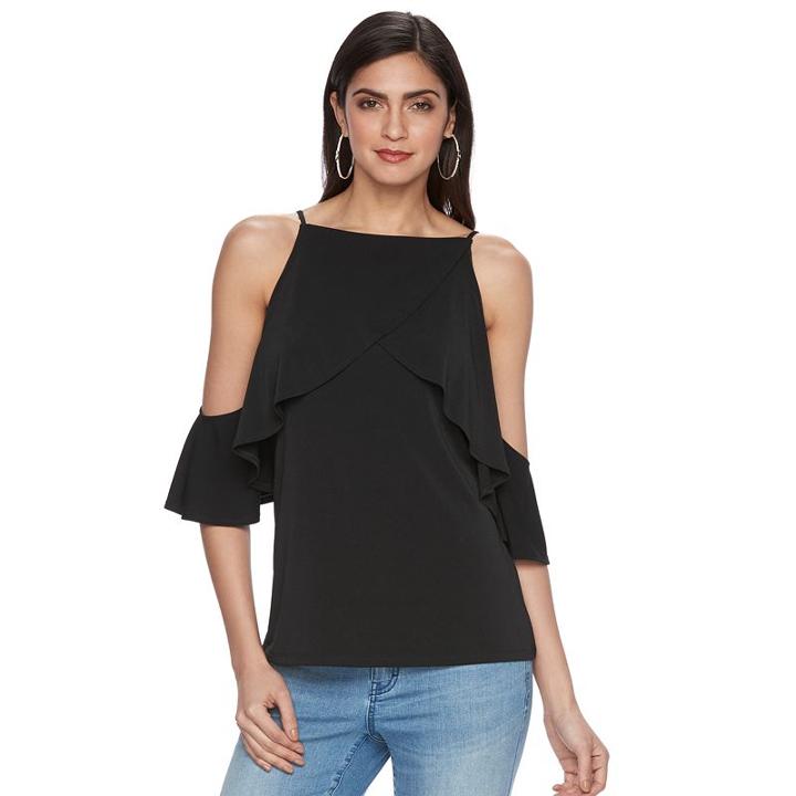 Women's Jennifer Lopez Cold-shoulder Ruffle Top, Size: Small, Black
