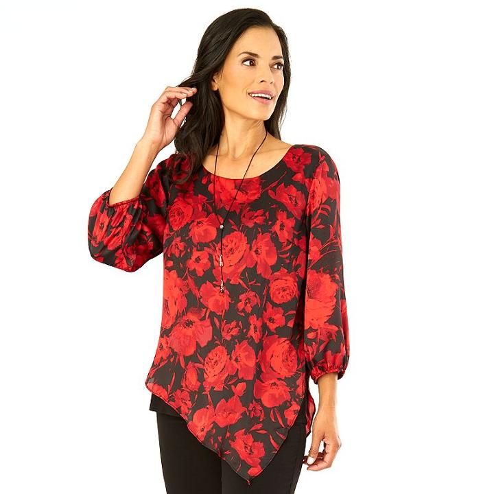 Women's Ab Studio Print Asymmetrical Popover Top, Size: Small, Ovrfl Oth