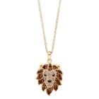 Hue 18k Gold Over Silver Crystal Lion Head Pendant Necklace, Women's, Size: 18, Brown