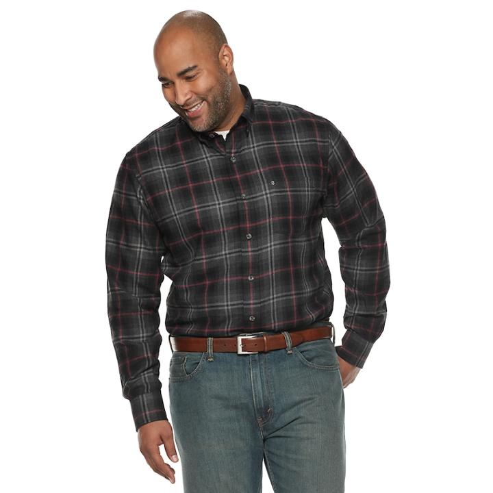 Big & Tall Izod Classic-fit Plaid Flannel Button-down Shirt, Men's, Size: Xl Tall, Black