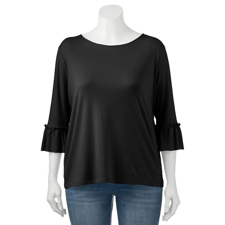 Juniors' Plus Size So&reg; Solid Bell Sleeve Tee, Teens, Size: 1xl, Black