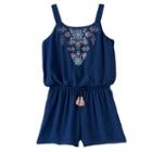 Girls 7-16 My Michelle Printed Embroidery Romper, Girl's, Size: Xl, Blue