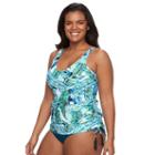 Plus Size Croft & Barrow&reg; Tummy Slimmer & Long Torso Ruched Tankini Top, Women's, Size: 18 W, Turquoise/blue (turq/aqua)