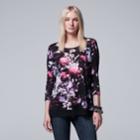 Women's Simply Vera Vera Wang Chiffon Trim Print Top, Size: Small, Med Purple