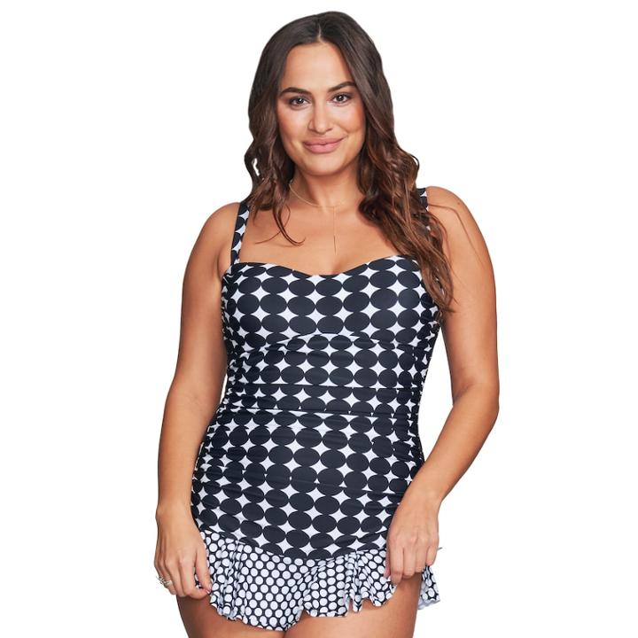 Plus Size Mazu Swim Hip Minimizer Shirred Skater Swimdress, Women's, Size: 22 W, Black