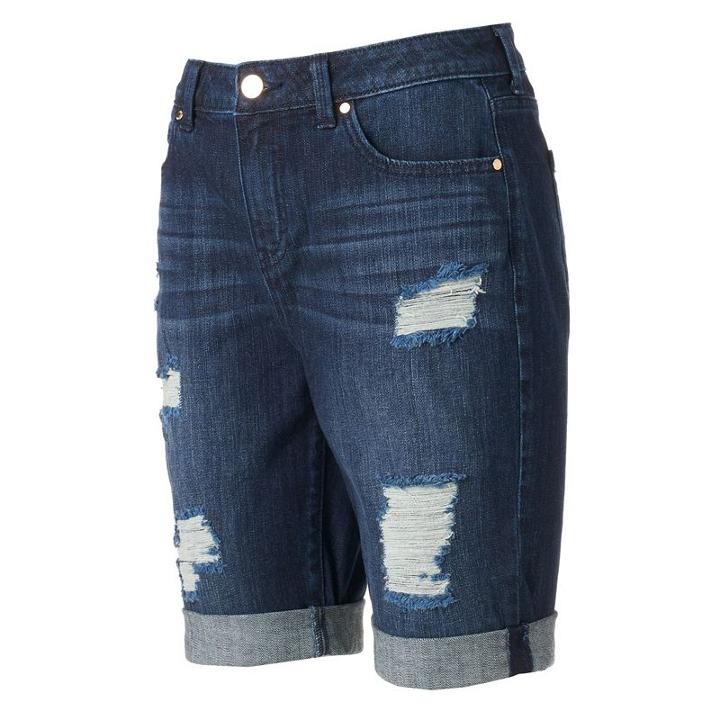 Women's Jennifer Lopez Destructed Cuffed Bermuda Jeans, Size: 14, Dark Blue