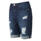 Women's Jennifer Lopez Destructed Cuffed Bermuda Jeans, Size: 14, Dark Blue