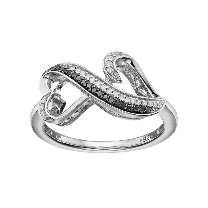 Love Is Forever Sterling Silver 1/8 Carat T.w. Black & White Diamond Double Heart Ring, Women's, Size: 7