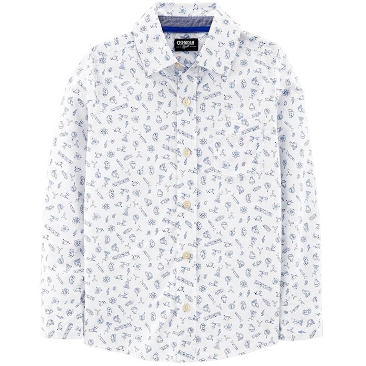Boys 4-12 Oshkosh B'gosh&reg; Printed Button Down Shirt, Size: 4/5, White