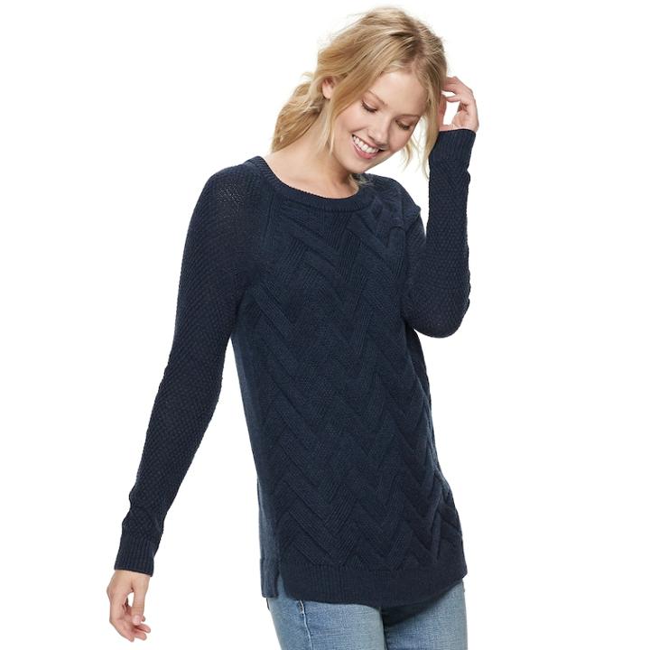 Women's Sonoma Goods For Life&trade; Lattice Cable-knit Crewneck Sweater, Size: Xl, Dark Blue