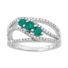 10k White Gold Emerald & 1/2 Carat T.w. Diamond 3-stone Ring, Women's, Size: 7, Green