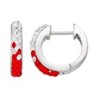 Wisconsin Badgers Crystal Sterling Silver Huggie Hoop Earrings, Women's, Red