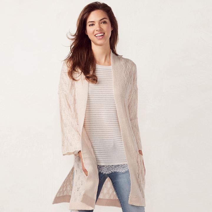 Women's Lc Lauren Conrad Pointelle Cardigan, Size: Medium, Dark Pink