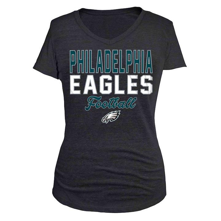 Women's 5th & Ocean Philadelphia Eagles Triblend V-neck Tee, Size: Small, Black