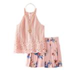 Girls 7-16 Knitworks Halter Top & Printed Skort Set With Necklace, Girl's, Size: Medium, Lt Orange