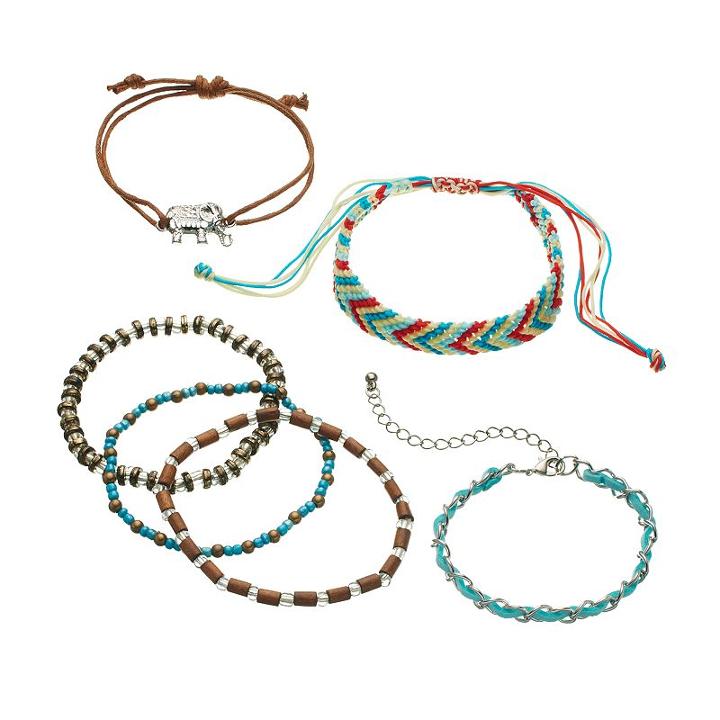Mudd® Elephant & Bead Braided Slipknot & Stretch Bracelet Set, Women's, Multicolor