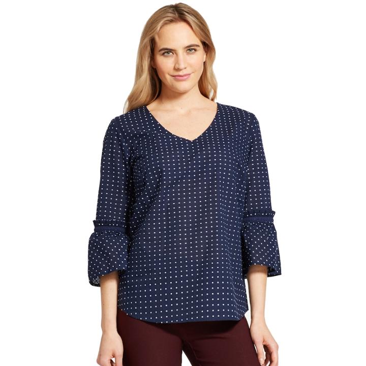 Women's Izod Dot Bell-sleeve Top, Size: Xl, Blue (navy)