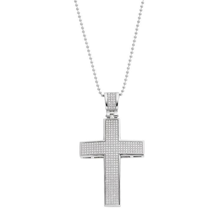 Men's Cubic Zirconia Stainless Steel Cross Pendant Necklace, Size: 24, White
