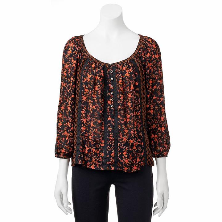 Juniors' Mudd&reg; Embroidered Peasant Top, Girl's, Size: Large, Black