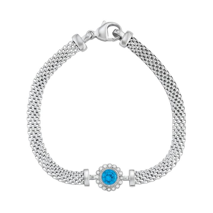 Sterling Silver Mesh Cubic Zirconia Halo Bracelet, Women's, Size: 7.25, Purple