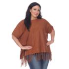 Plus Size White Mark Button Fringe Poncho, Women's, Brown