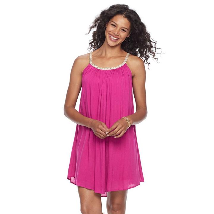 Women's Nina Leonard Gauze Shift Dress, Size: Medium, Pink Other
