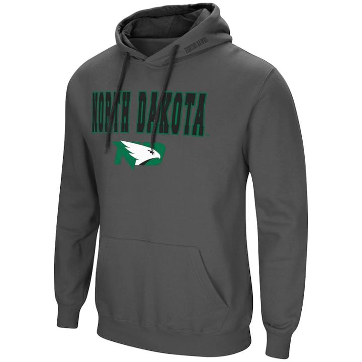Men's North Dakota Fighting Hawks Pullover Fleece Hoodie, Size: Medium, Grey