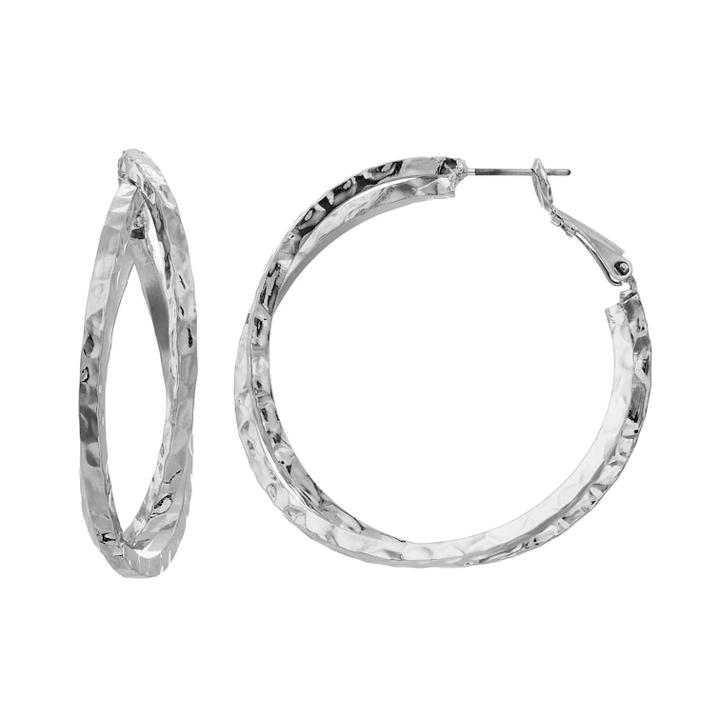 Hammered Crisscross Nickel Free Hoop Earrings, Women's, Silver