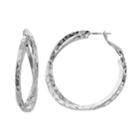Hammered Crisscross Nickel Free Hoop Earrings, Women's, Silver