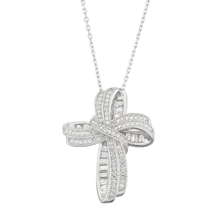 Sterling Silver Cubic Zirconia Cross Pendant Necklace, Women's, Size: 18, White