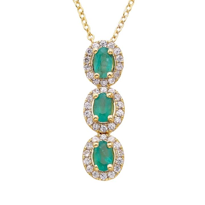 Emerald & 1/3 Carat T.w. Diamond 14k Gold Oval Halo 3-stone Pendant Necklace, Women's, Size: 18, Green