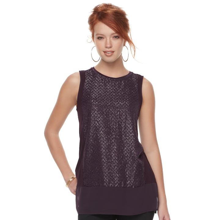 Women's Apt. 9&reg; Step Hem Jacquard Front Tank, Size: Xs, Purple