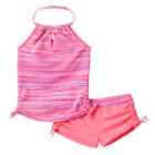 Girls 7-16 Free Country Striped Halter Tankini Swimsuit Set, Girl's, Size: 16, Brt Pink