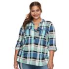 Plus Size French Laundry Plaid Tunic Top, Women's, Size: 2xl, Lt Green