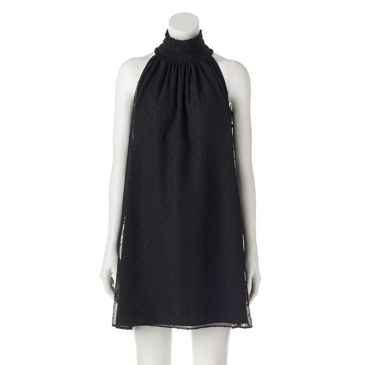 Women's Elle&trade; Swiss Dot Halter Dress, Size: Large, Black