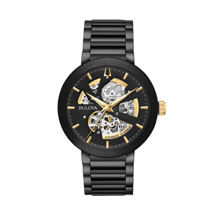 Bulova Men's Modern Automatic Black Ion-plated Stainless Steel Skeleton Watch - 98a203, Size: Large