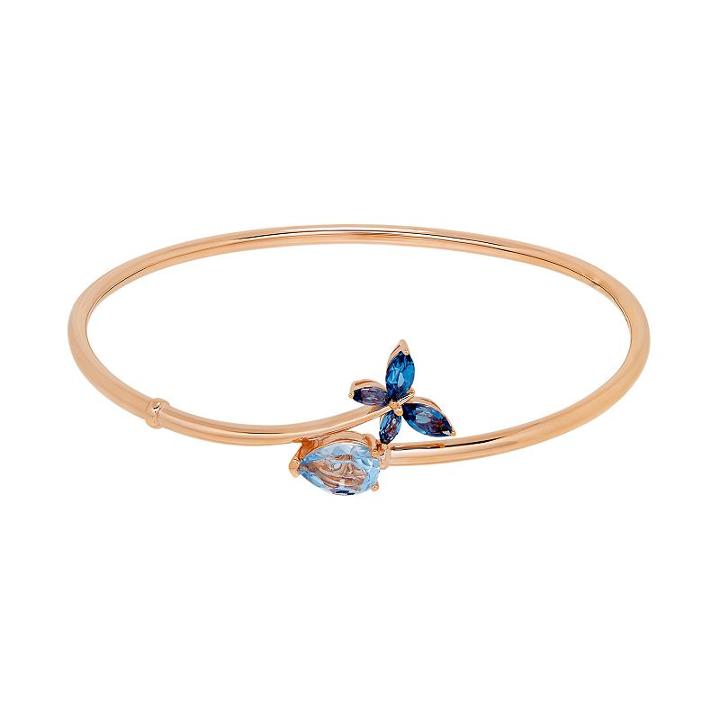 David Tutera 14k Rose Gold Over Silver Simulated Blue Topaz Butterfly Bangle Bracelet, Women's