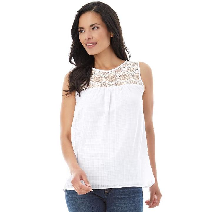 Women's Ab Studio Lace Yoke Chiffon Tank, Size: Regular, White Oth