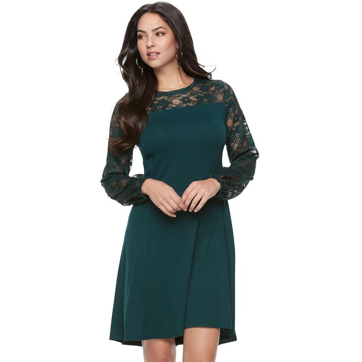 Women's Apt. 9&reg; Lace Yoke A-line Dress, Size: Large, Green