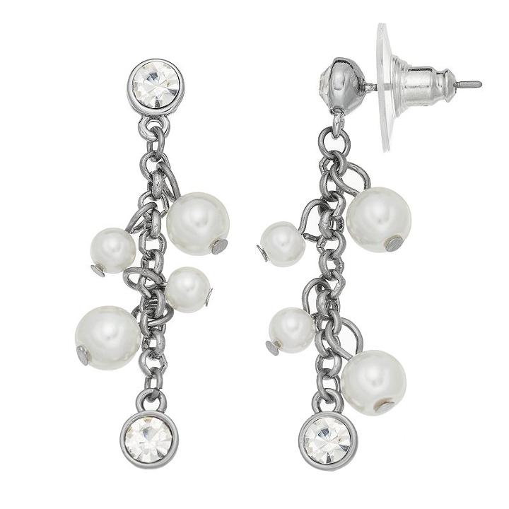 Simply Vera Vera Wang Nickel Free Simulated Pearl Linear Drop Earrings, Women's, White