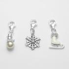 Personal Charm Sterling Silver Freshwater Cultured Pearl And Crystal Winter Charm Set, Women's, White