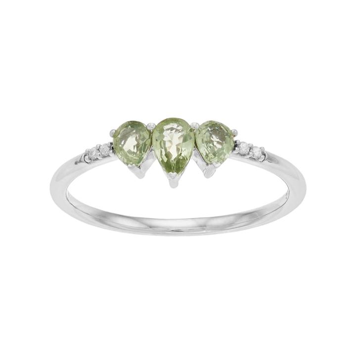 Lc Lauren Conrad 10k White Gold Green Sapphire & Diamond Accent 3-stone Teardrop Ring, Women's, Size: 7