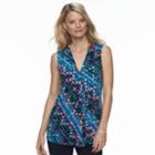 Petite Dana Buchman Pleated V-neck Tank, Women's, Size: L Petite, Turquoise/blue (turq/aqua)