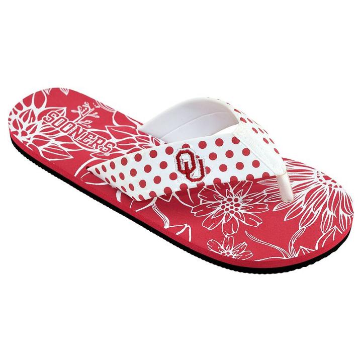 Women's College Edition Oklahoma Sooners Floral Polka-dot Flip-flops, Size: Xl, White