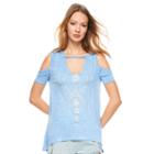 Madden Nyc Juniors' Cold Shoulder Swing Graphic Tee, Girl's, Size: Large, Blue Other
