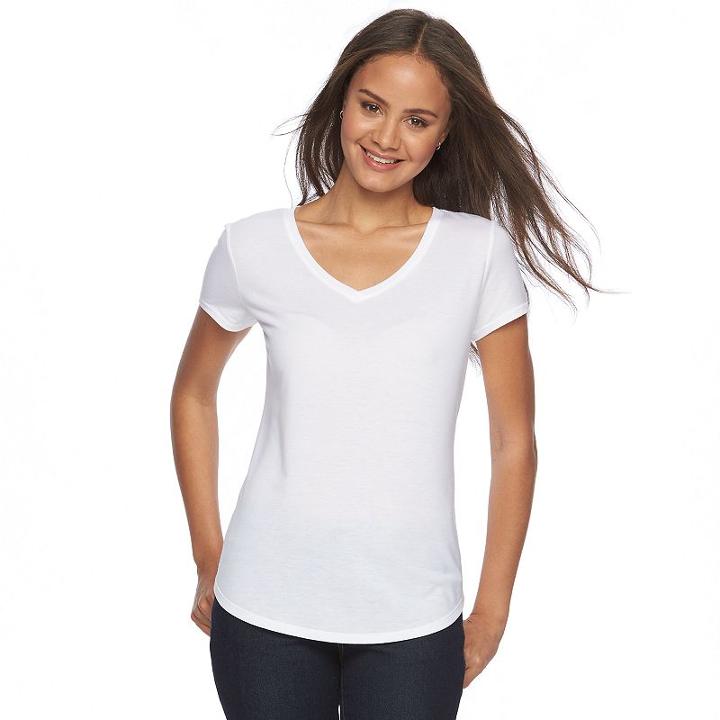 Juniors' So&reg; Short Sleeve V-neck Tee, Girl's, Size: Medium, White